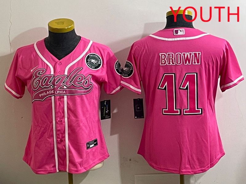 Youth Philadelphia Eagles 11 Brown Pink Jointly Name 2025 Nike Limited NFL Jersey style 7